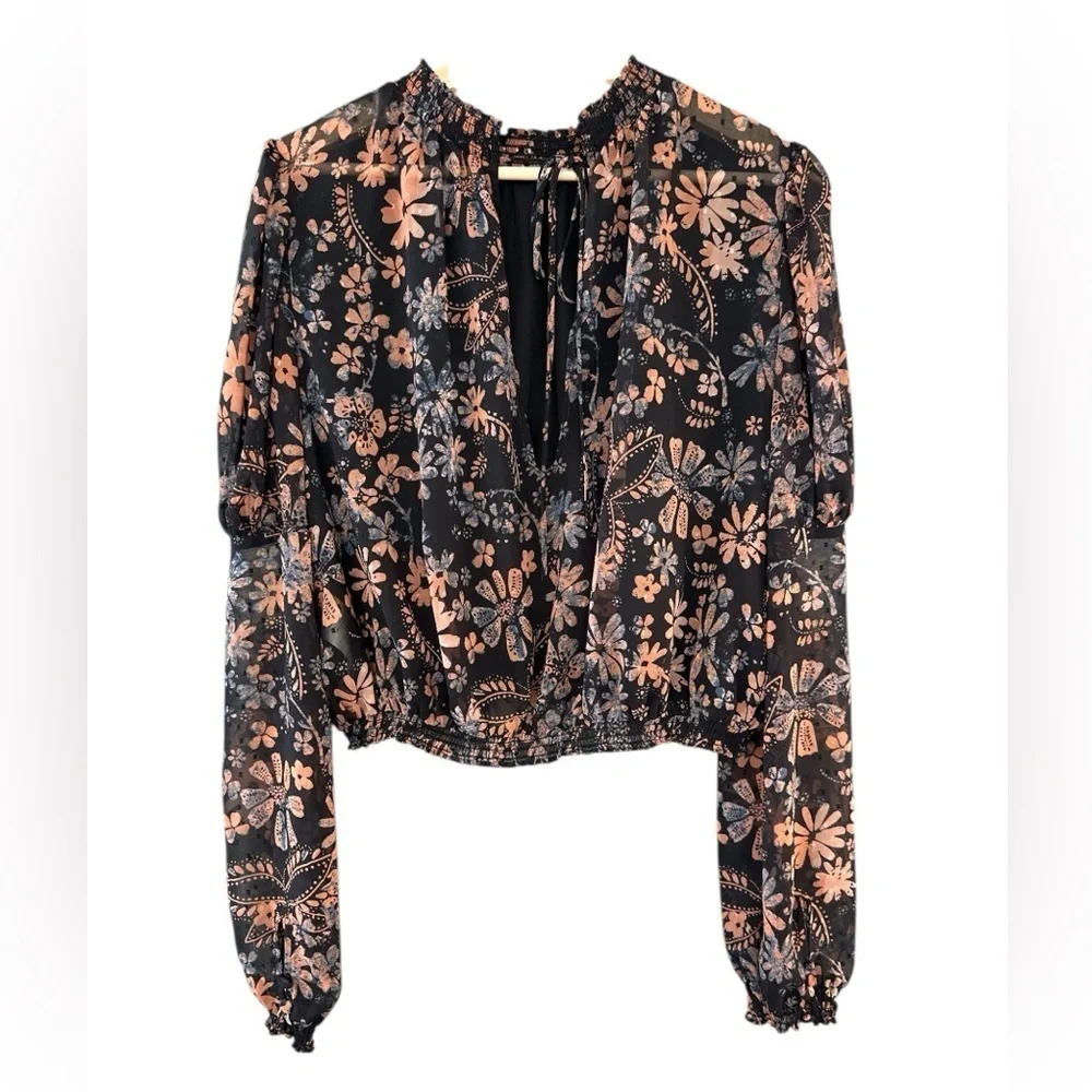 Free People Clarissa Puff Sleeve Top in Midnight Combo